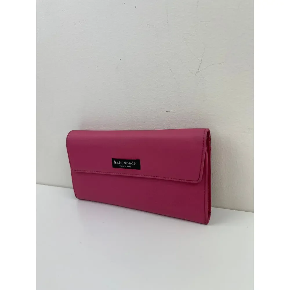 VTG Kate Spade Bubblegum Pink Foldover Clutch Wallet Barbiecore Card Money Y2K - Picture 2 of 10